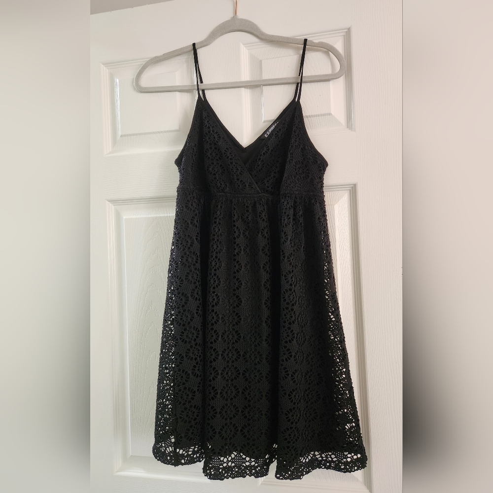 Y2K Express black mini eyelet lace‎ dress size small